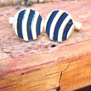 Vintage Gold & Matte Black Striped Metal Cufflinks